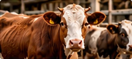 Brown and white cattle on a farm